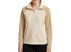 Columbia Beige and Cream Fleece Pullover Quarter Zip Sweatshirt Large